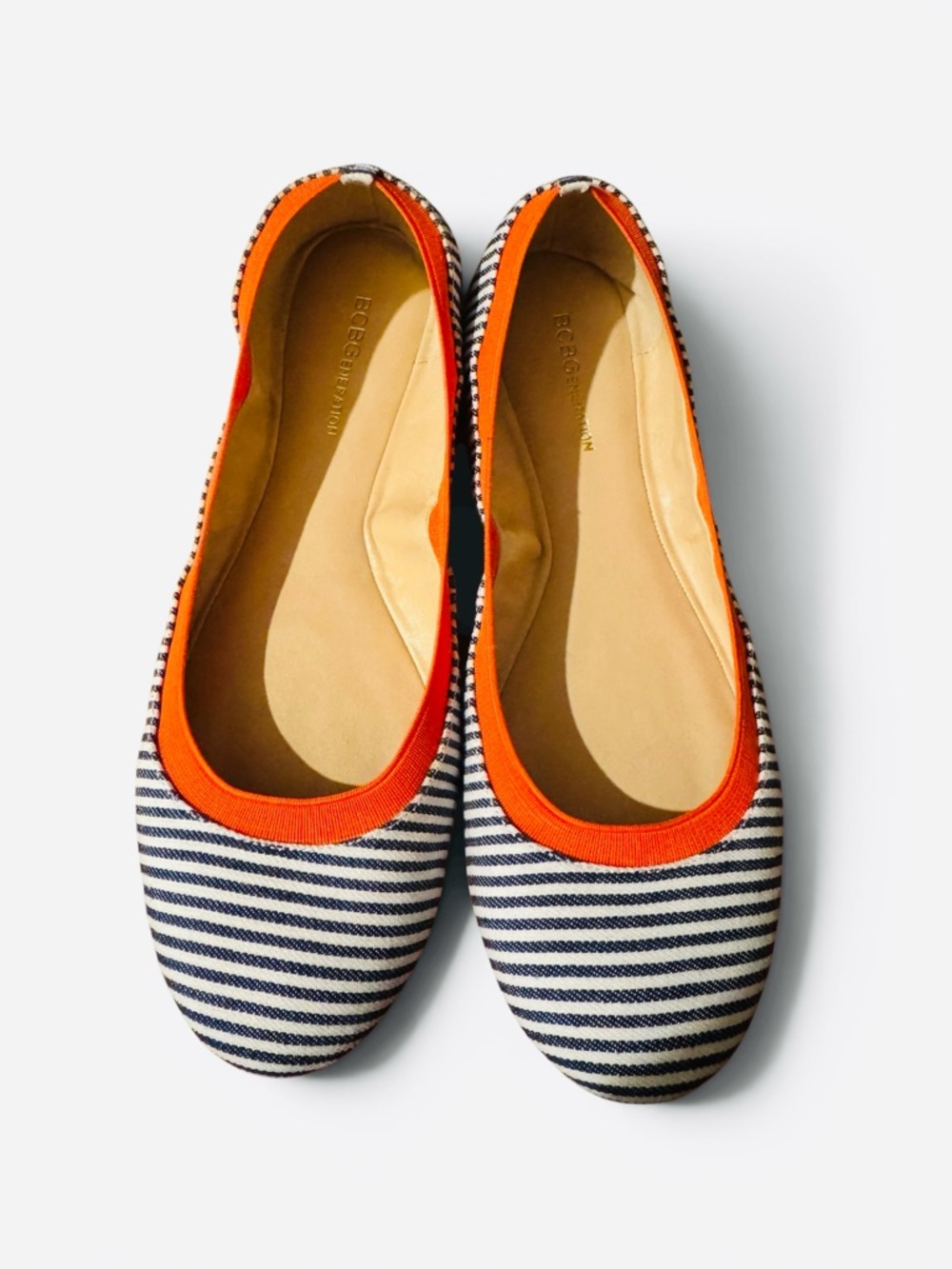 BCBGeneration Moneli-X Navy/White/Tangerine Striped Ballet Flat - Picture 3 of 11